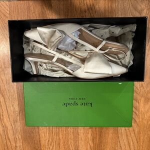 kate spade Ivory Satin Knot-Detail Slingback Heels